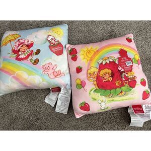 Strawberry Shortcake Squishy Throw Pillows Set of 2 14x14 Plush Cushions NWT